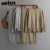 Fashion Set Women's Autumn and Winter Casual Solid-color Loose Knitted Semi-high-neck Sweater Two-piece Set