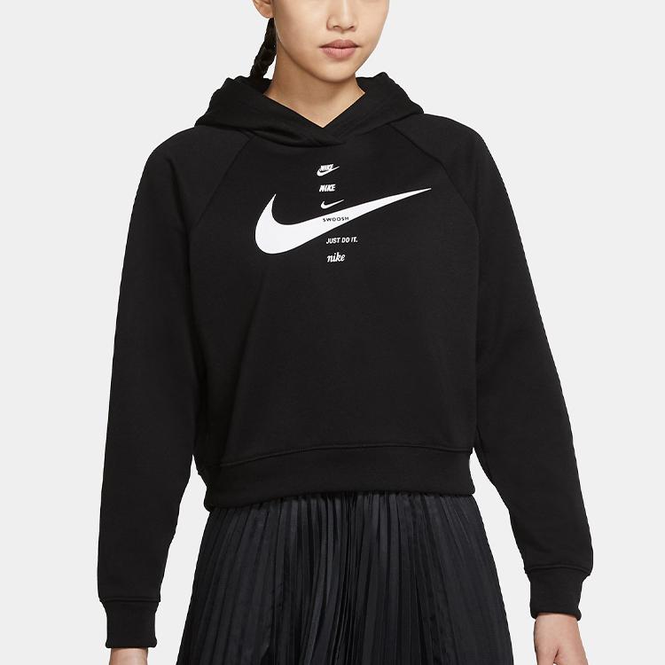 Nike Спортивная толстовка с капюшоном и принтом логотипа Swoosh, женская толстовка, черная CU5677-011