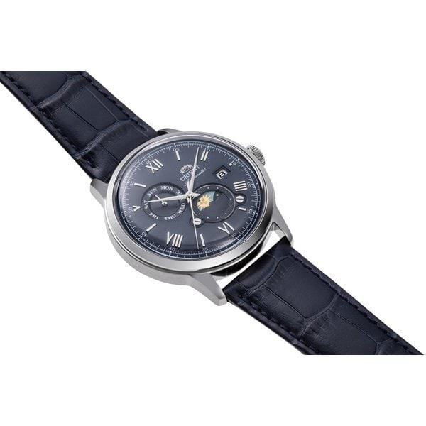 Мужские наручные часы ORIENT Bambino Sun and Moon с кожаным ремешком RN-AK0806L