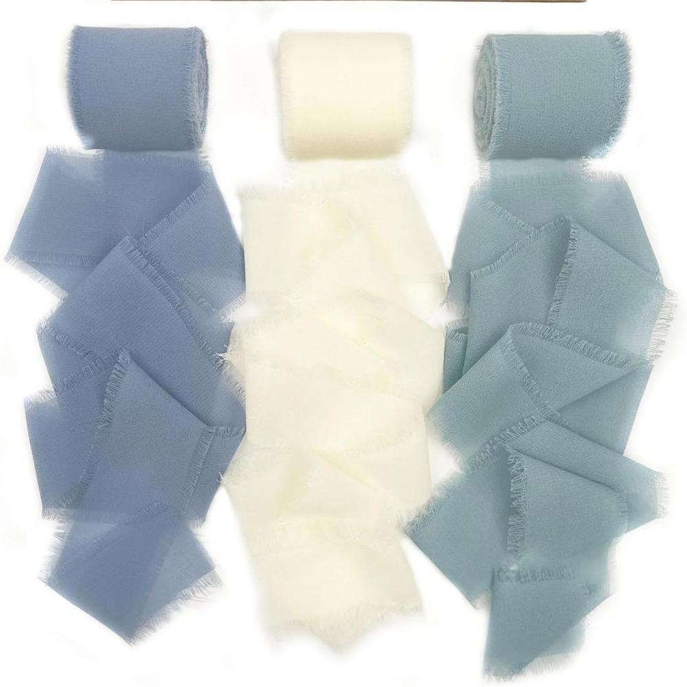 3 Rolls 5m Fringe Chiffon Silk Ribbon DIY Craft Hairy Chiffon Ribbon Wedding Invitations