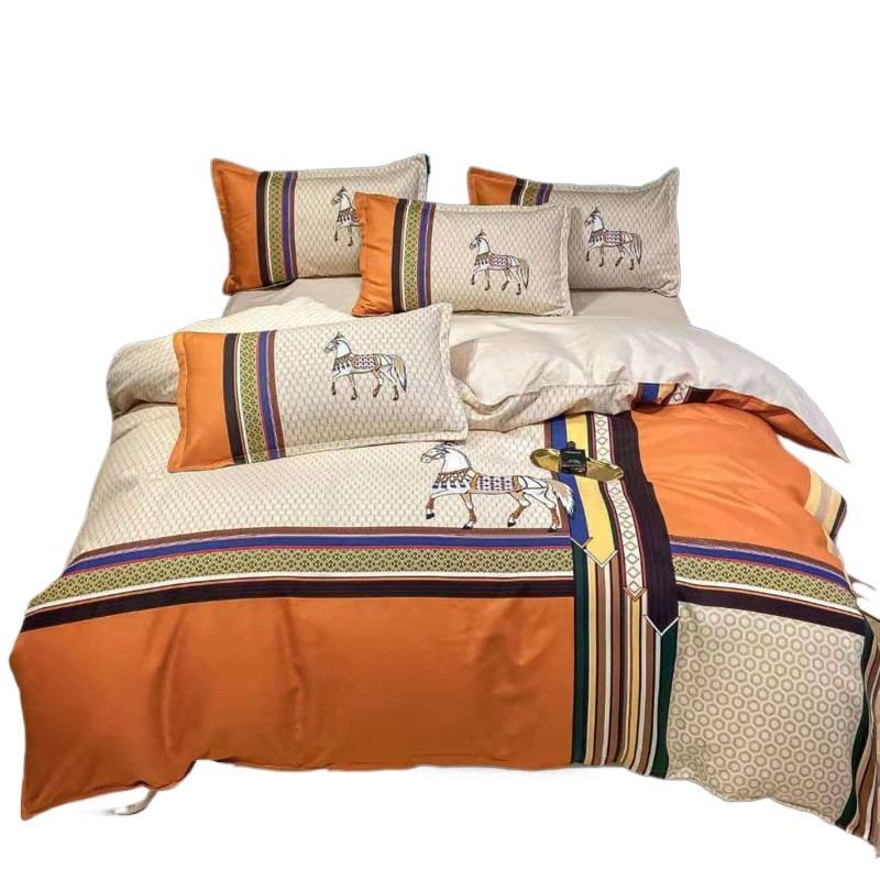 2 шт. Односторонний принт Пододеяльник, Роскошный клетчатый комплект постельного белья с лошадьми, Современный пододеяльник в европейском ретро-стиле с наволочками