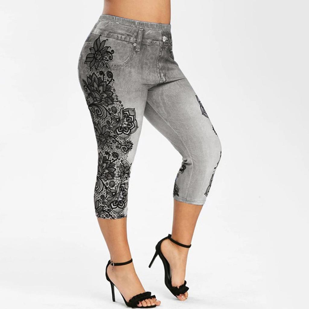 Женские модные джинсовые леггинсы, летние леггинсы-капри, брюки для йоги