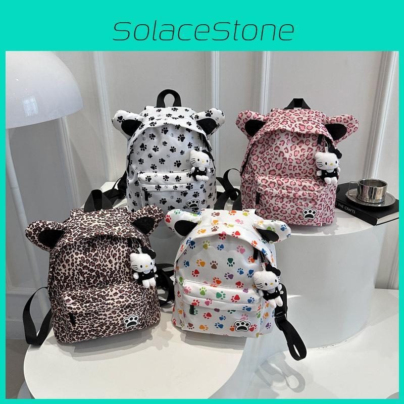Girls Cartoon Cat Claw Print Casual Cotton Backpack For School Travel And Day Trips
