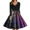 Women's Fashion V-Neck Casual Slim Fit Halloween Printed Long Sleeve Dress