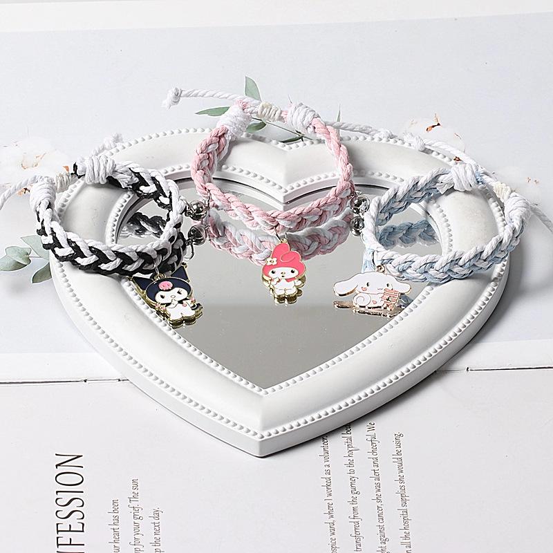 Cinnamoroll & Kuromi Magnetic Bestie Bracelet - Two-Color Braided Friendship Gift for Three-Person Couples