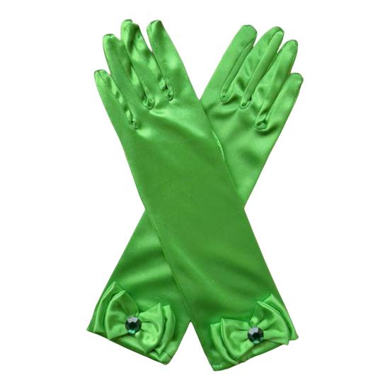 1 Pair Kids Gloves Rhinestones Inlaid Bowknot Decor Bright Color Gloves Performance Stage Princess Gloves