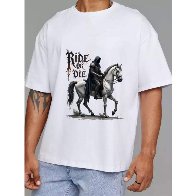 Белая футболка Ride or Die Рыцарь на коне Графический принт Повседневная одежда для мужчин