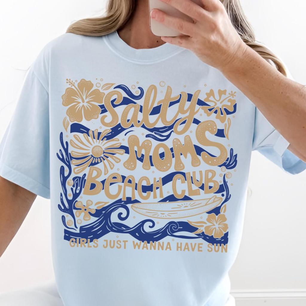 Salty Moms Beach Club Stripes Shirt, Mom Summer Vibes Tshirt, Mama Mother's Day Gift, Summer Vacation Shirt, Beach Mom Tee