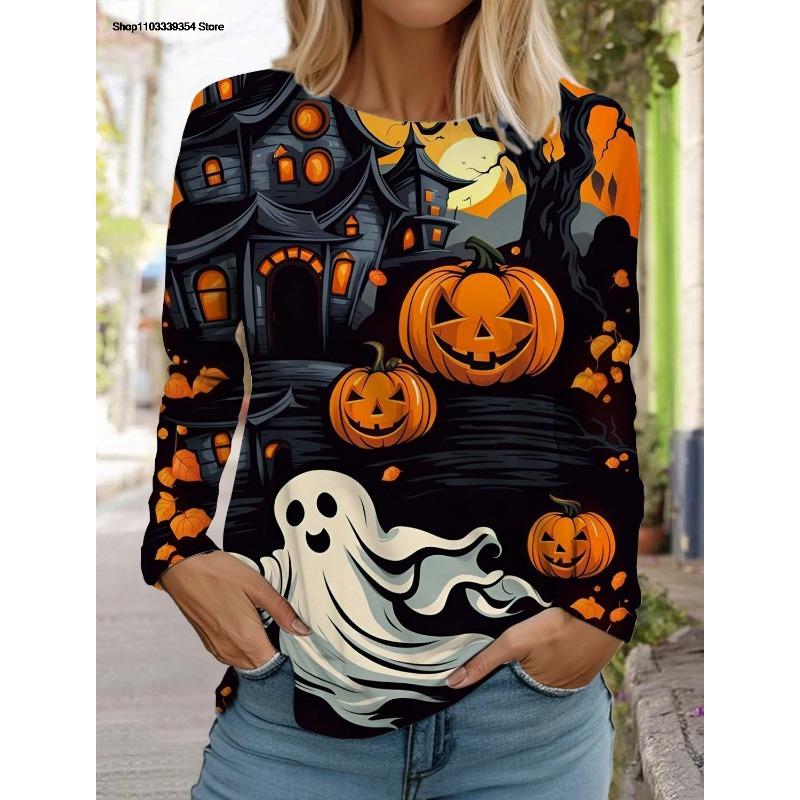Halloween Long Sleeved Pumpkin Autumn Long Sleeve T-Shirt Autumn Casual Tops For Women Clothing Tops