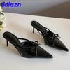 Fashion Female Pointed Toe Footwear Women Thin Heels Slides Shoes Fashion Butterfly-Knot Pumps Ladies High Heels Shoes Sandals Mules