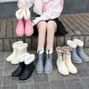 Rain Shoes Women's Adult Short Water Shoes Non-slip Waterproof Boots Wear-resistant Four-season Students Versatile Solid Color Warm Rain Boots Women