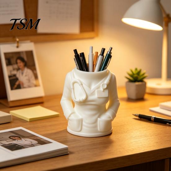 Large Capacity Pen Pot Doctor Nurse Shape Holder, 3D Print Resin Stationery Organizer, Graduation Gift for Medical Students with Weighted Base, Office