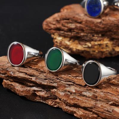 Серия Натуральных Камней для Женщин Мужчин Эллиптическое Кольцо с Настоящим Камнем Тигровый Глаз Нержавеющая Сталь 316L Мужское Женское Бирюзовое 18k Золото