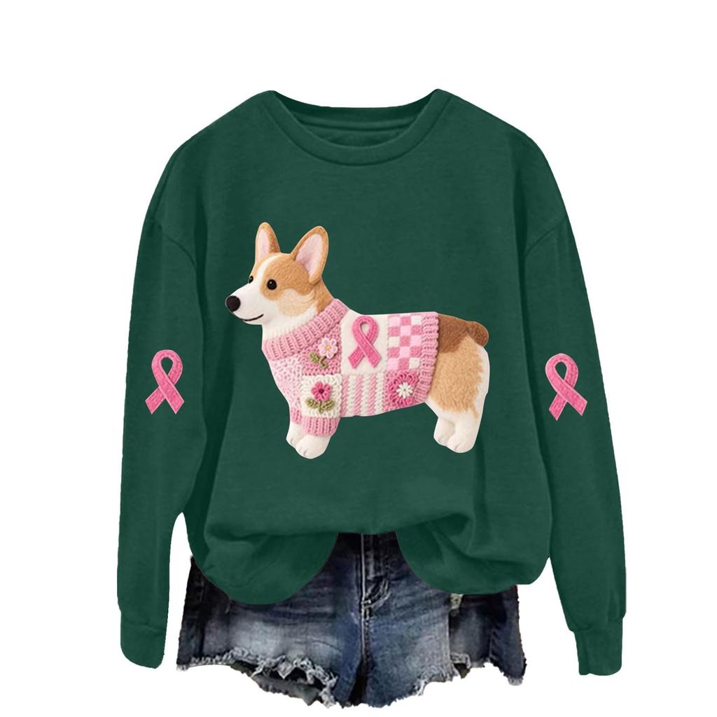 Breast  Sweatshirts For WomenRibbon Breast  Shirt Cute Dog Graphic  Long Sleeve Tops