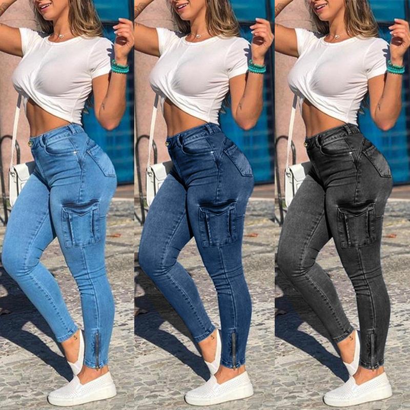 Women Fashion Skinny Slim Fit Jeans Casual High Waist Denim Long Pants with Pocket and Zipper Hip Lifting Leggings Street Style Jeans Women Trousers