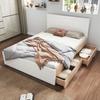 Lit double - Exklusives Design - 180 x 200 cm - Bois massif - 2 tiroirs - Blanc