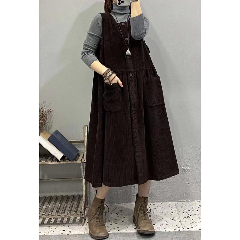 Платье-жилет из вельвета в стиле ретро осень/зима 2024 года — свободная, омолаживающая, универсальная юбка для женщин
