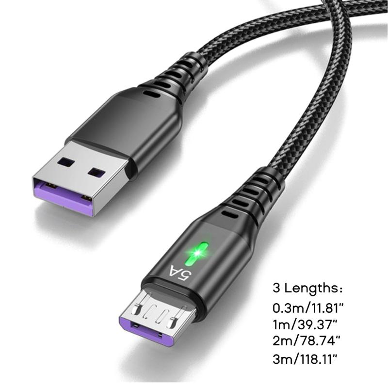 5A Micro USB Кабель Быстрая Зарядка Телефона USB Провод Шнур Зеленая Светодиодная Подсветка USB Зарядное Устройство Кабель для Передачи Данных 0.3/1/2/3M