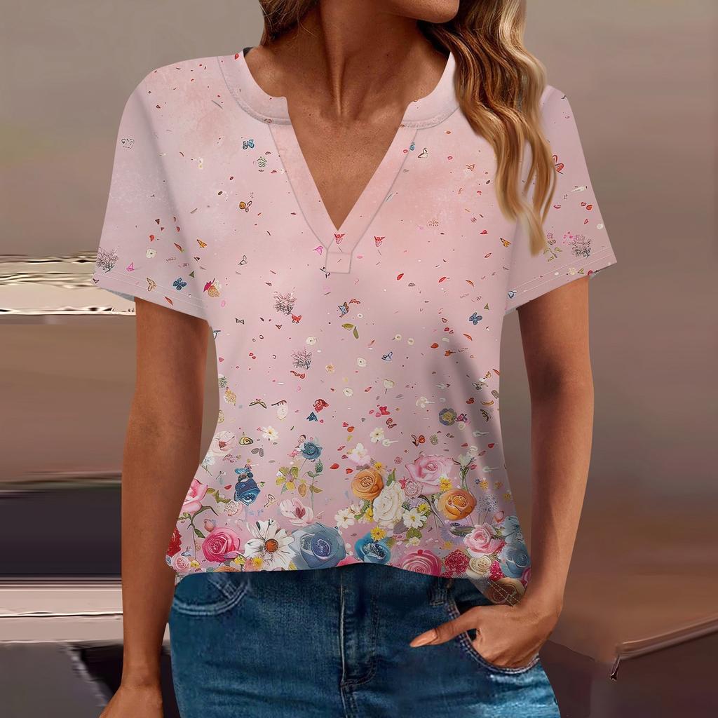 Women's T Shirt Tee Printed Short Sleeve Daily Weekend Fashion Basic V Neck Regular Top