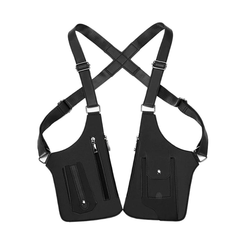 Double Shoulder Strap Men's Chest Rig Bag Multi-Pocket Outdoor Anti-Theft Tactical Fishing Bag Waterproof PU Multi-Purpose Pack