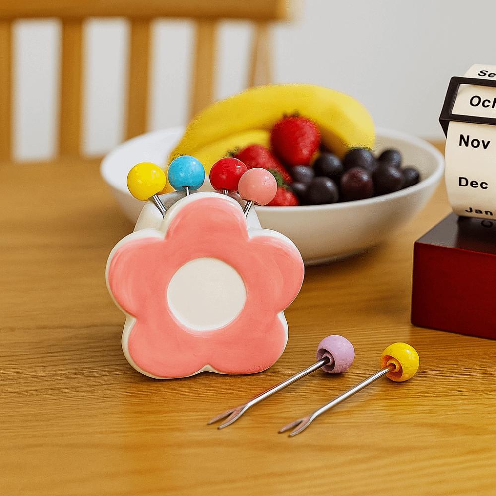 Многоразовые десертные вилки в форме цветка, набор разноцветных фруктовых вилок, украшения для стола