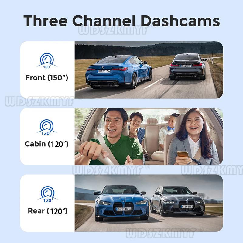 3 Channel Dash Cam for Car Camera 1080P Video Recorder Car DVR Front and Rear View Camera Night Vision G-Sensor Car Accessory