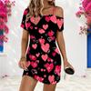 Women Plus Size One Shoulder Strappy Floral Printed Short Sleeve Loose Casual Dress
