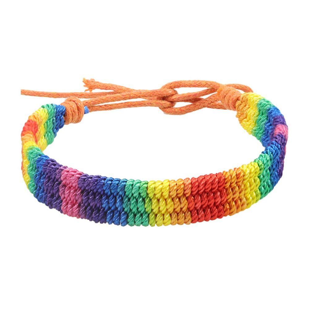 Classic Rainbow Braided String Bracelet Adjustable Bohemian Rope Woven Hand Chain Women