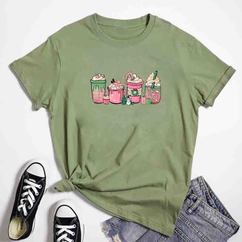 Y2k Pink Christmas Coffee Graphic Tee Funny Coffee Lover Xmas Gift Top Cute Unisex Winter Holiday Festive Drink TShirt