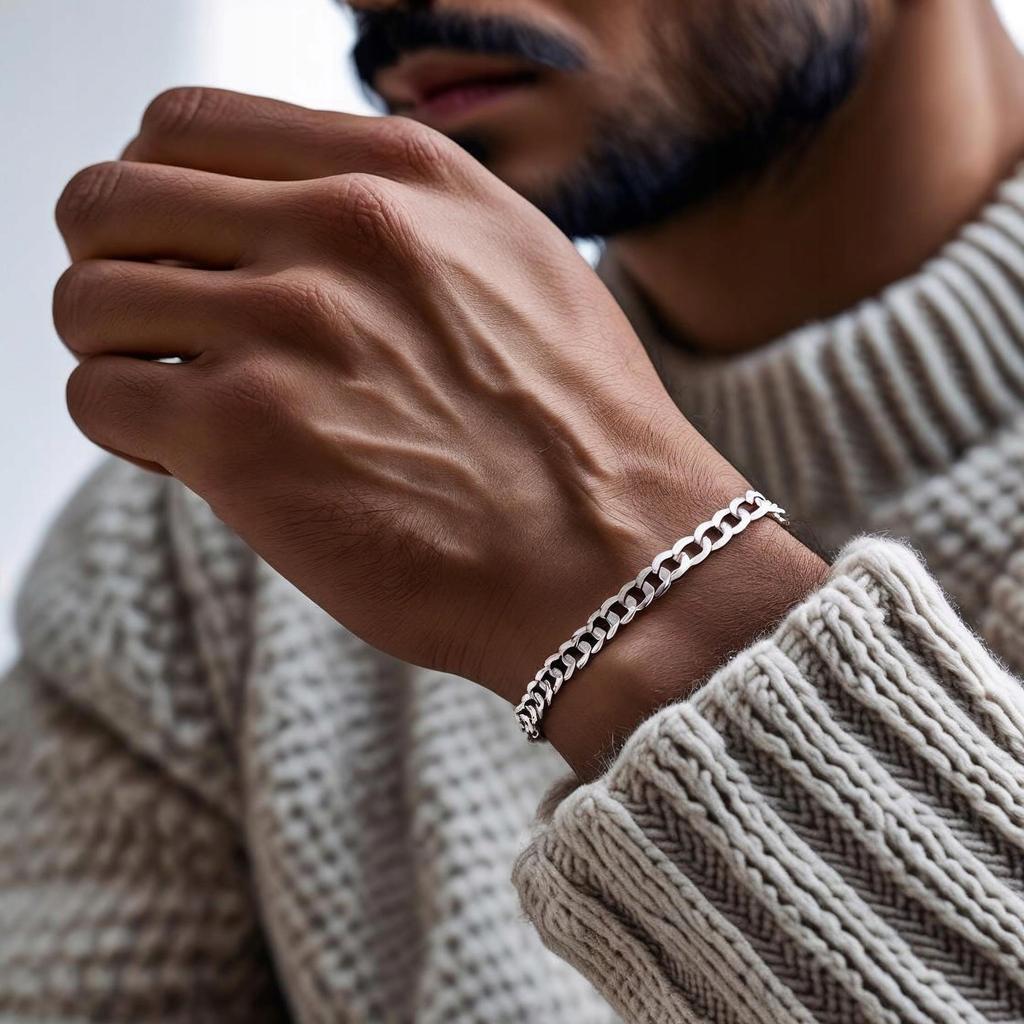Silver Men' Bracelet 5mm/20cm Diamond-plated SILVER 925 SOLID