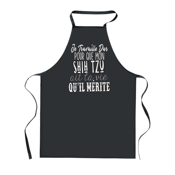 Tablier de cuisine - PLANETEE - Shih Tzu - Noir - 90x60 cm - Polyester