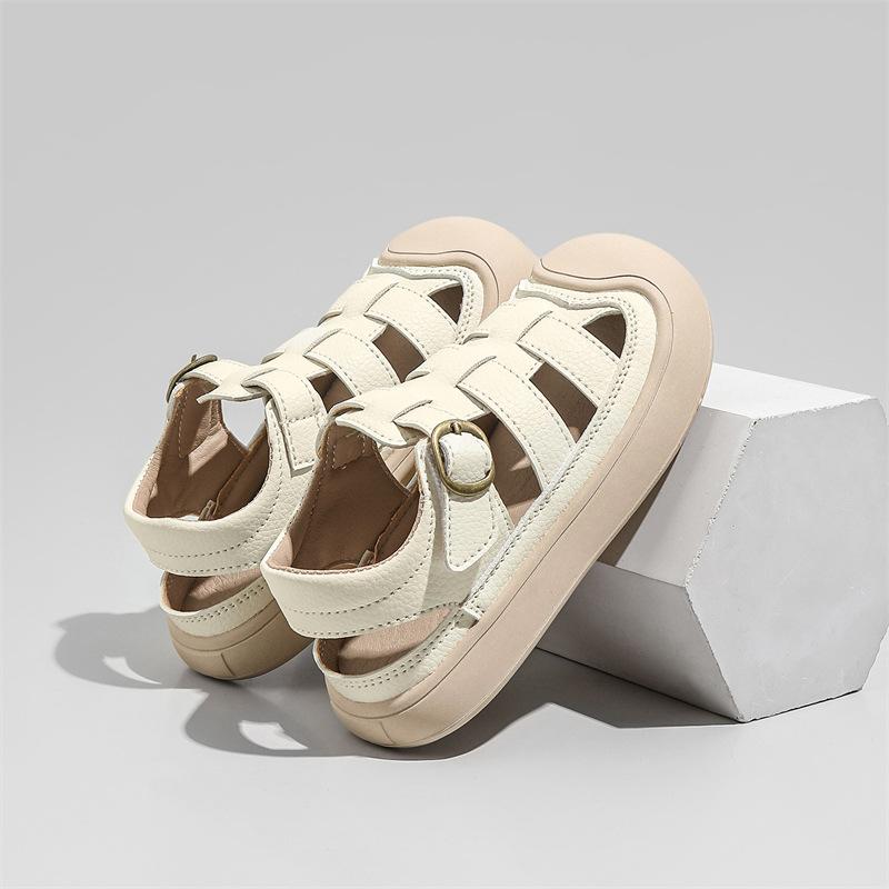 Сандалии с закрытым носком для мальчиков, летняя детская пляжная обувь, мягкая подошва, дышащие спортивные сандалии для девочек