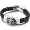 Готическая бижутерия с животными Браслет из нержавеющей стали 316L с головой короля-льва для мужчин Мужские плетеные кожаные браслеты-манжеты Браслет на запястье