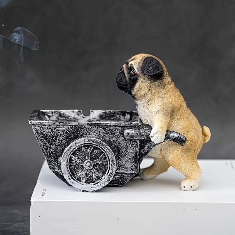 Cute Pug Dog Ashtray - Resin Square Decorative Tray with Realistic Design, No Electricity Needed, Perfect for Home & Bar Decor, Unique Gift Idea