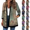 Women's Fall And Winter Fashion Casual Printed Long Sleeve Mid-Length Cardigan Jacket