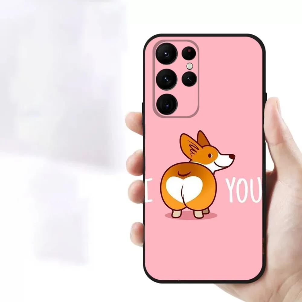 Милый щенок корги Чехол для телефона для Samsung S23,23,22,30,21,10,9,Note20 Ultra,Lite,Ultra,5G,Plus,FE,Черный мягкий чехол