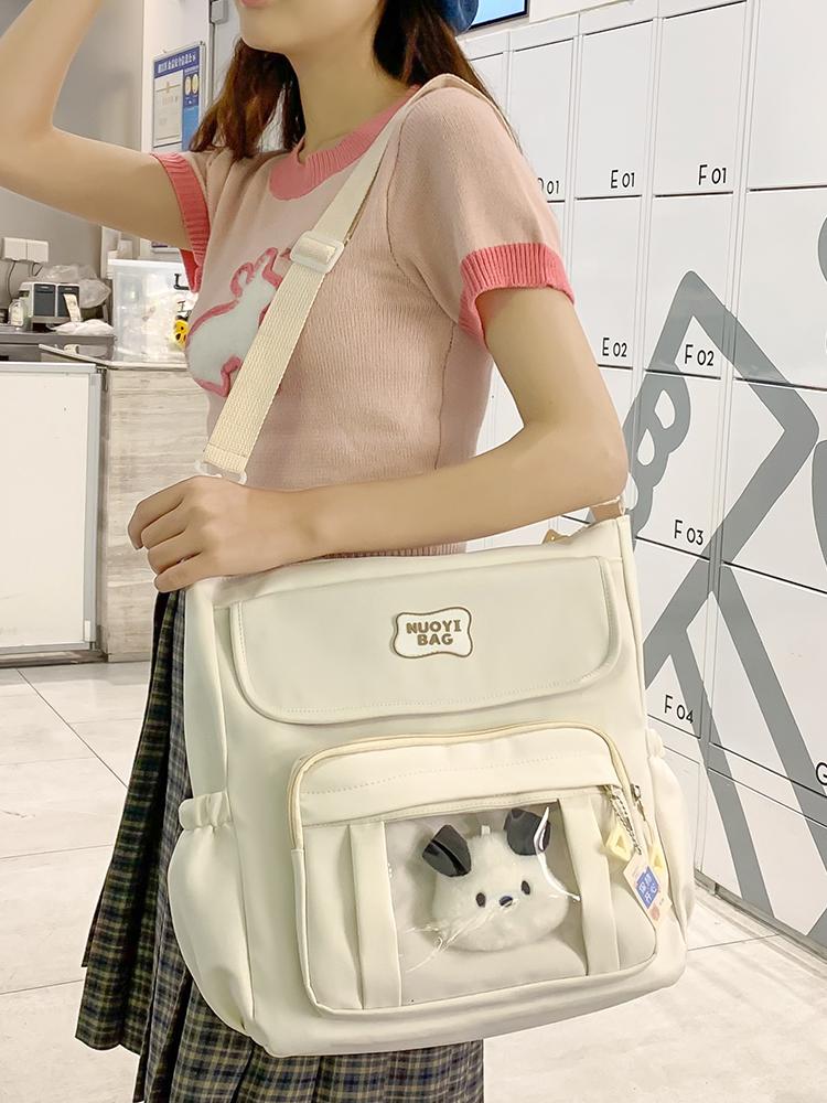 Ins Girl College Style Canvas Messenger Bag Small Fresh Large Capacity Female Student Class Commuting Shoulder Bag
