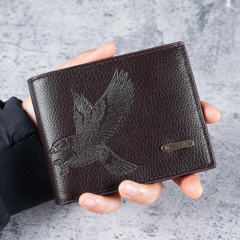 Short men's wallet thin   high-value eagle pattern student youth soft leather coin purse card package