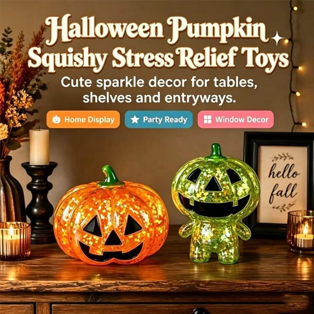Glitter Halloween Pumpkin Squishy Toys Slow Rebound Pumpkin Squeeze Toy Fidget Sensory Toy Party