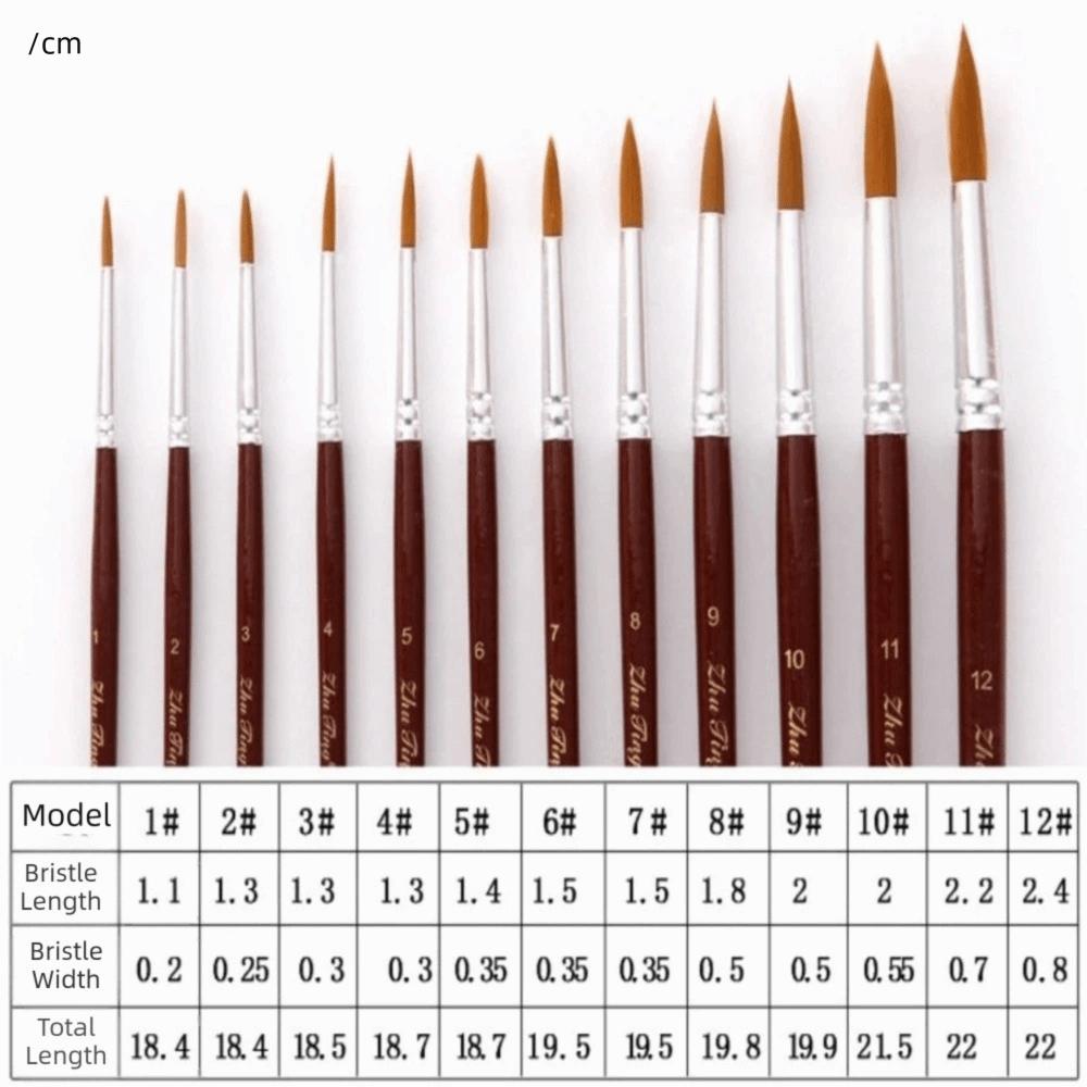 12PCS Round & Flat Head Nylon Hair Brushes Oil Painting Brushes Oil Painting