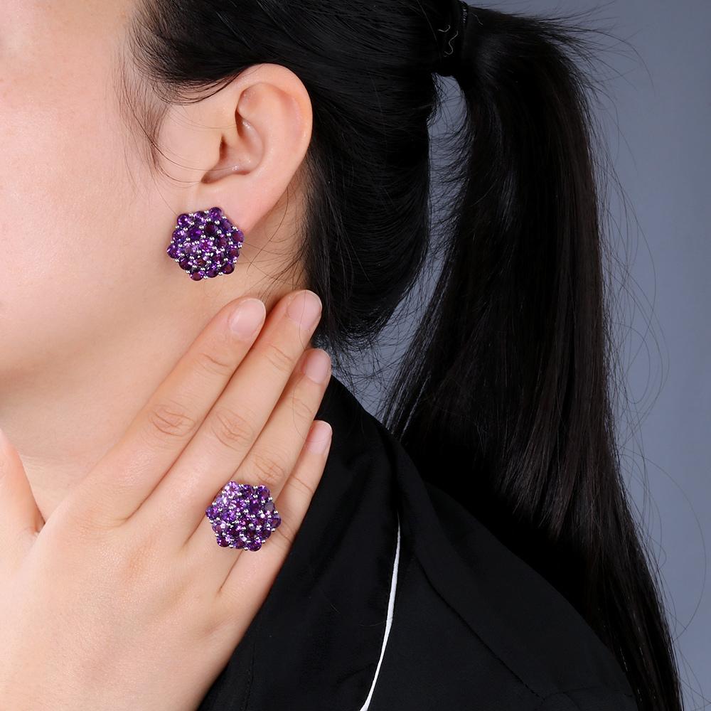 2023 Новые роскошные ювелирные изделия из натурального аметиста, серебряные кольца 925 пробы, серьги, ожерелье, комплект ювелирных изделий для женщин, подарок на годовщину