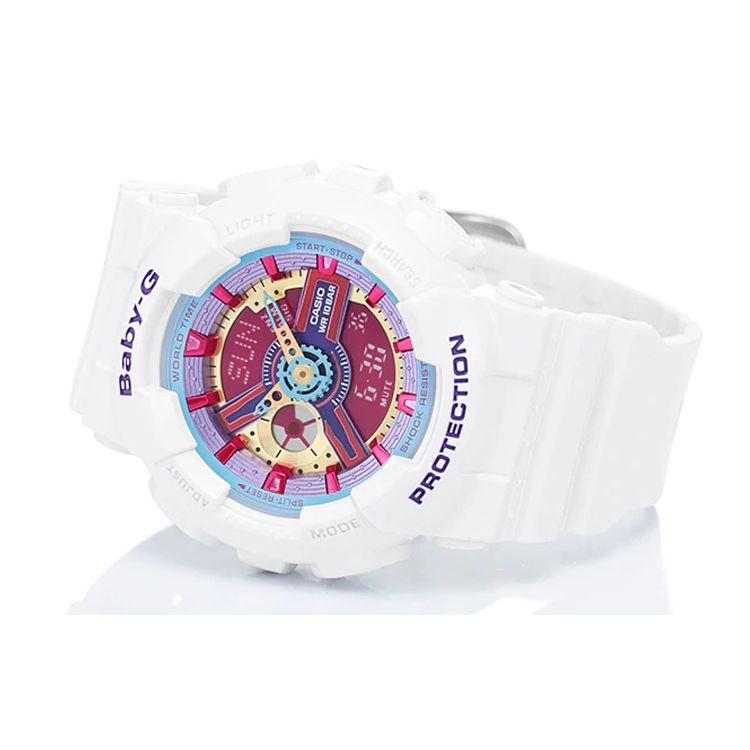 Casio Серия Baby-G Модные Цветовые Блоки Водонепроницаемые Двойной Дисплей Кварцевый Механизм Ремешок из Смолы Часы Женские Красные BA-112-7A