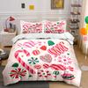 Striped Hearts and Stars Pattern Bedding Duvet Cover Set Duvet Cover Pillowcases  (1*Duvet Cover 2*Pillowcases, without duvet insert)