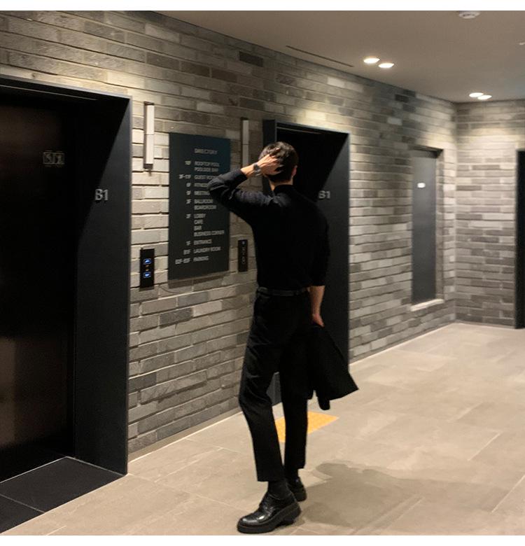 Мужской свободный свитер с высоким воротником Осень/Зима: Корейский стиль, Однотонный, Длинный рукав.