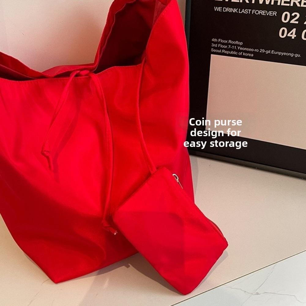 Solid Color Canvas Shoulder Bag Versatile Women's Handbag Fashion Class Bucket Bag Shopping