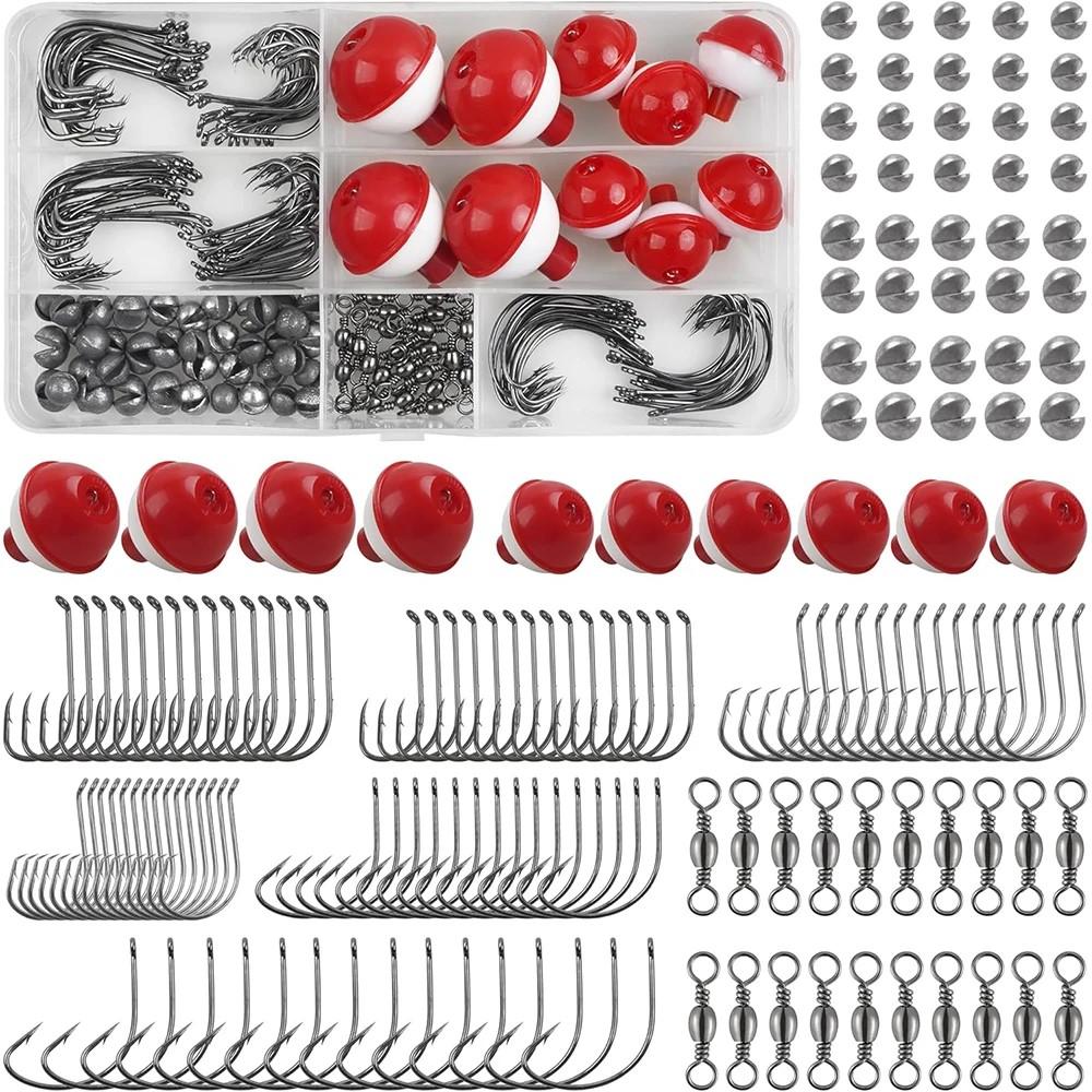 160Pcs Fishing Accessories Tackle Kit Included Fishing Hooks Bobbers Swivels Sinker Weight Fishing Gear Equipment for Bass Trout