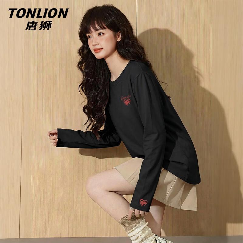 Женская футболка TonLion из чистого хлопка с принтом в виде сердца, с длинным рукавом