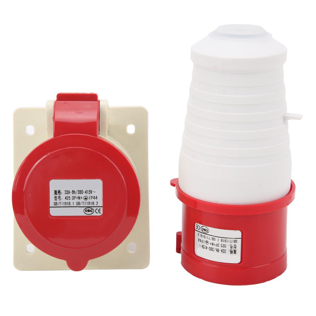 Industrial Plug Embedded Socket Set 5Pin 3Phase 380415V 32A 3P+N+E IP44 Insulated Shell 6h Mounted