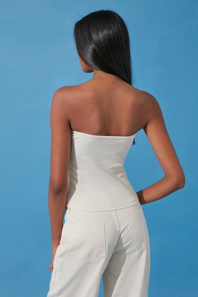 Women's Fashion New Blouse Stone Ribbed Strapless Collar Woven Garnish Fitted Cotton Stretchy Crop Knitted Blouse