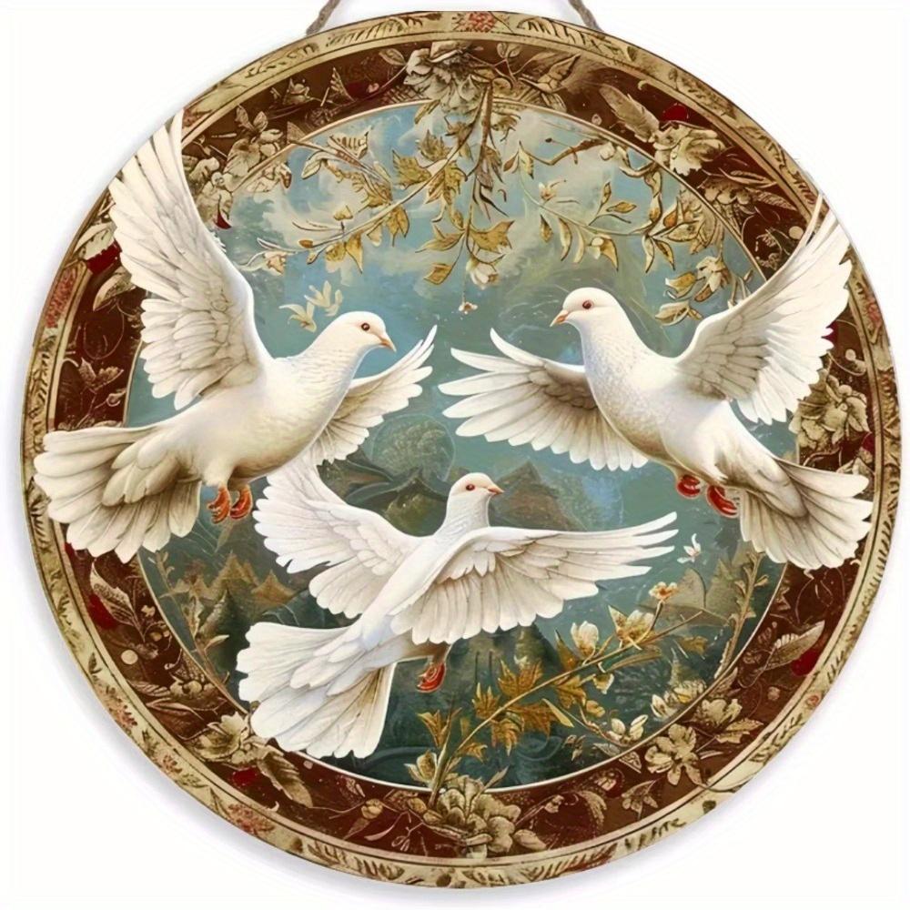 1pc 2d Flat Round Wooden Flat Sign - 20cm, Dove of Peace Theme, Suitable for Home, Office, Garage, Coffee Shop, Bar, Holiday Party Decoration, Gift